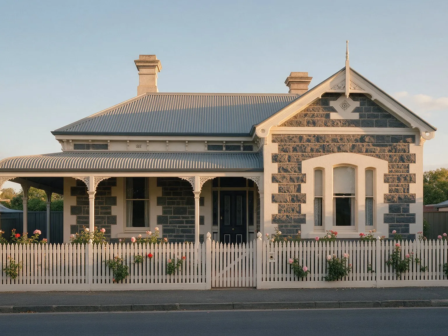 Representative image: a bluestone-fronted Adelaide villa with a return verandah and a white picket fence