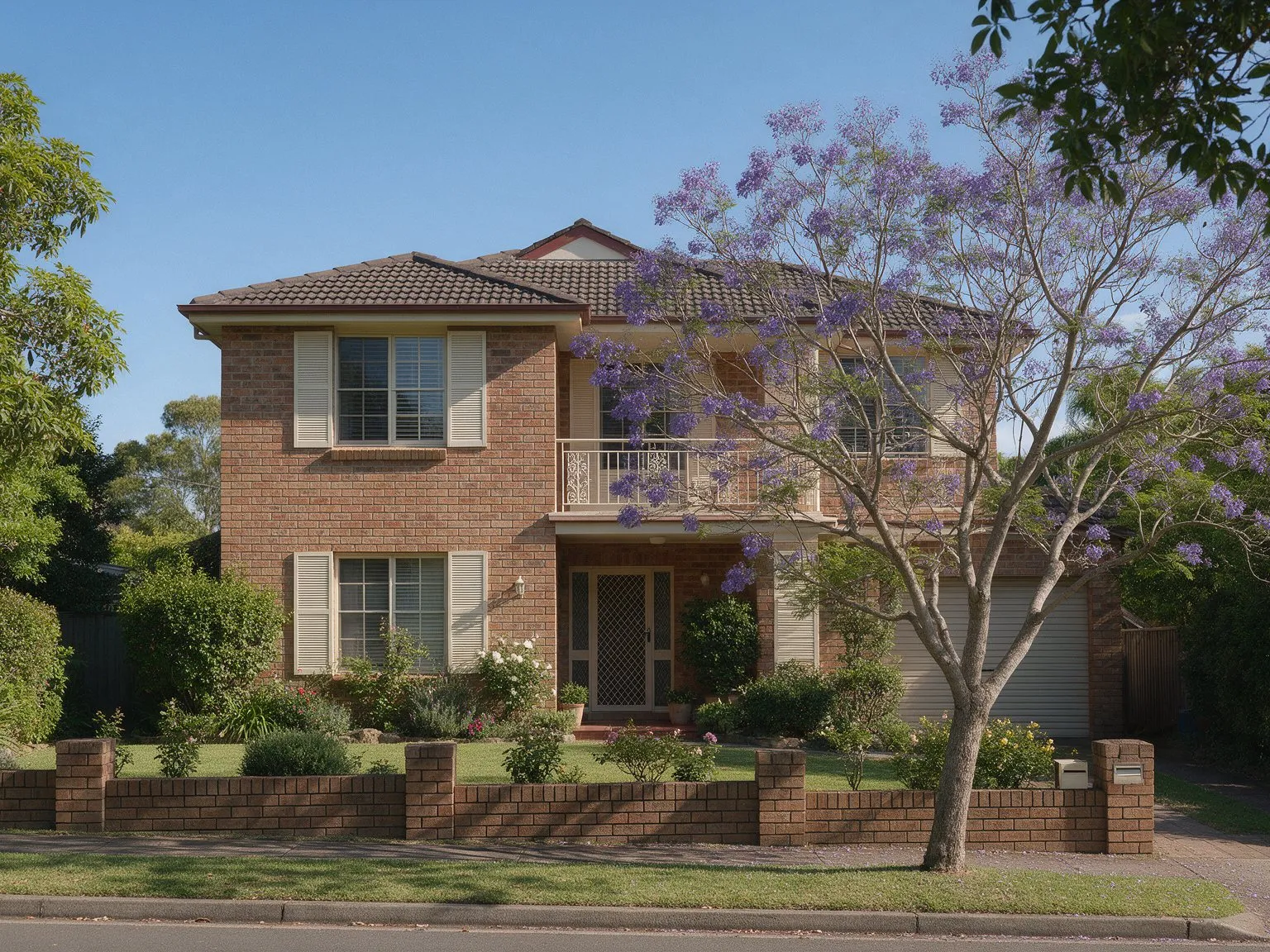 Representative image: a two-storey brick family home with a jacaranda tree in a leafy suburban street