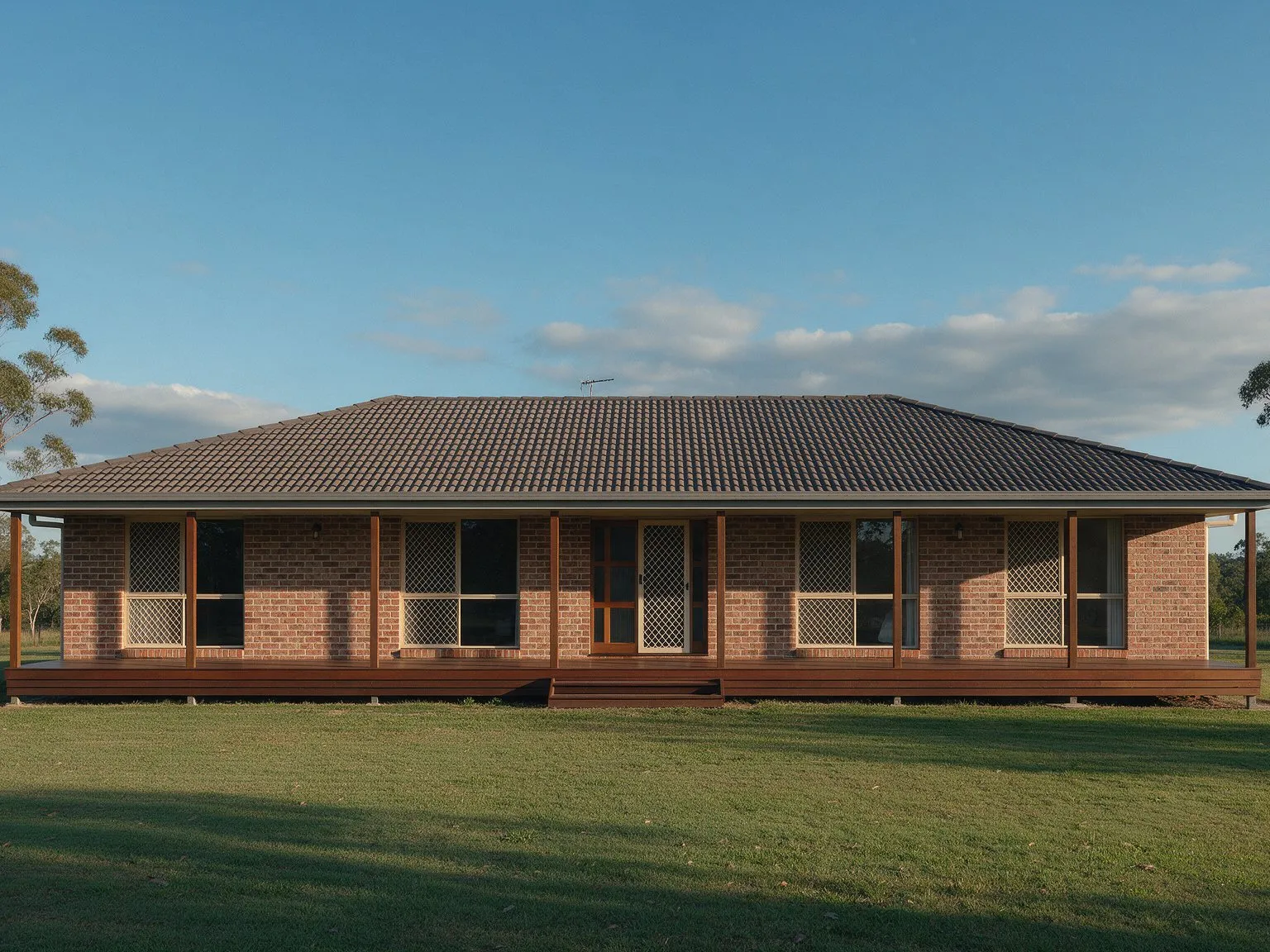 Representative image: a single-storey brick home with a timber verandah on a large rural-residential block in the Queensland hinterland